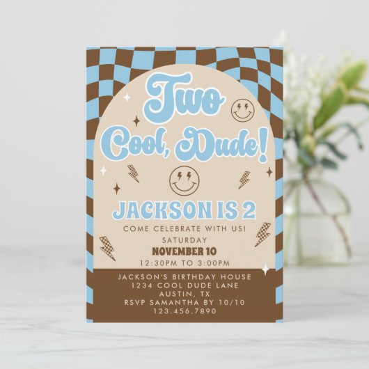 Retro Rad Twee Cool Dude Boy 2e Verjaardag Party Kaart (Staand voorkant)