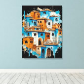 Retro Radiance: Chefchaouen's Blue Majesty Canvas Afdruk (Insitu (Houten vloer))