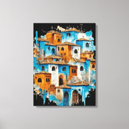 Retro Radiance: Chefchaouen's Blue Majesty Canvas Afdruk