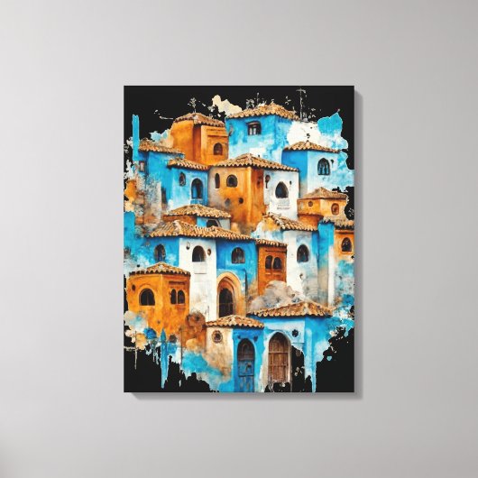 Retro Radiance: Chefchaouen's Blue Majesty Canvas Afdruk (Voorkant)