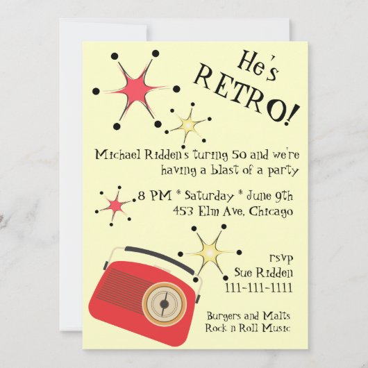 Retro Radio Birthday Uitnodiging (Voorkant)