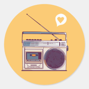 Retro Radio Boombox Ronde Sticker