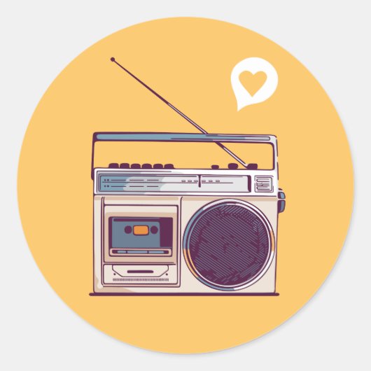 Retro Radio Boombox Ronde Sticker (Voorkant)