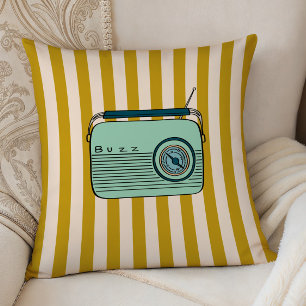 Retro Radio en gouden strepen, accentkussen,  Kussen