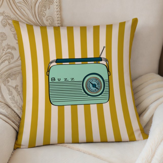 Retro Radio en gouden strepen, accentkussen,  Kussen (Creator heeft geüpload)