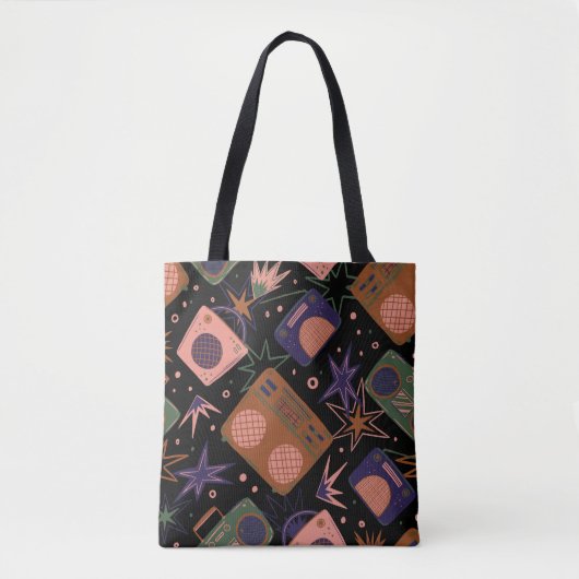 Retro-radio's, bandrecorderpatroon. tote bag (Voorkant)