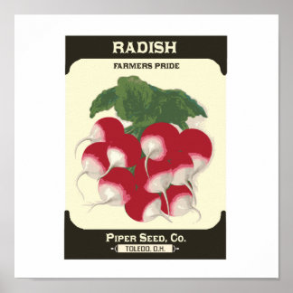 Retro Radish Vegetable Seed Packet Poster Print