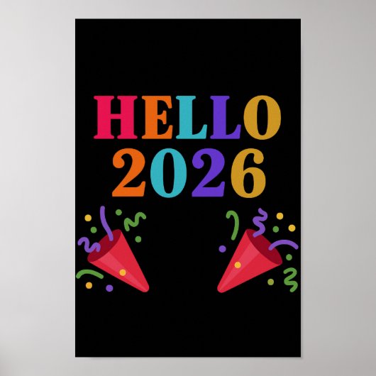 Retro Rainbow 2026 Party Poppers Celebrate Fun Poster (Voorkant)