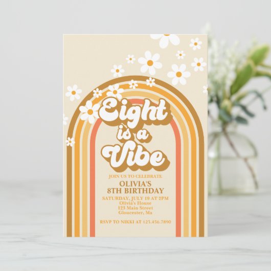 Retro Rainbow Acht is een Vibe Groovy 8e verjaarda Kaart (Staand voorkant)