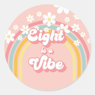 Retro Rainbow Acht is een Vibe Groovy 8e verjaarda Ronde Sticker