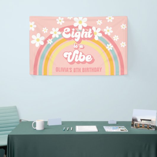 Retro Rainbow Acht is een Vibe Groovy 8e verjaarda Spandoek (Beurs)