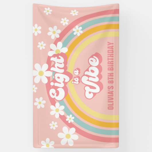 Retro Rainbow Acht is een Vibe Groovy 8e verjaarda Spandoek (Verticaal)