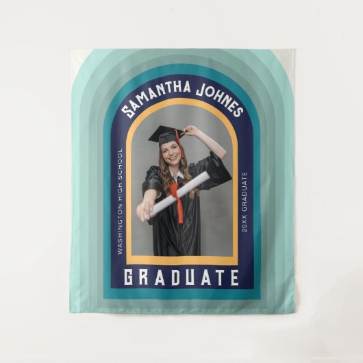 Retro Rainbow Arch Foto Afstuderen Achtergronden Wandkleed (Voorkant)