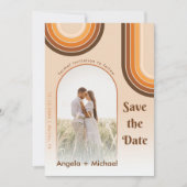 Retro Rainbow Arched Photo Boho 70s Groovy Trendy Save The Date (Voorkant)