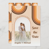 Retro Rainbow Arched Photo Boho 70s Groovy Trendy Save The Date (Voorkant / Achterkant)