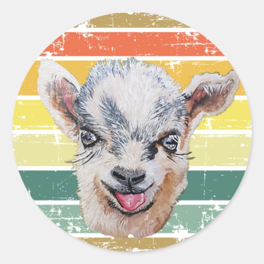 Retro Rainbow Baby Goat Kind Ronde Sticker (Voorkant)