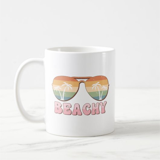 Retro Rainbow Beachy-zonnebril met palmbomen Koffiemok (Links)
