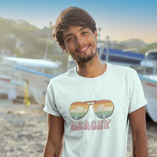 Retro Rainbow Beachy-zonnebril met palmbomen T-shirt