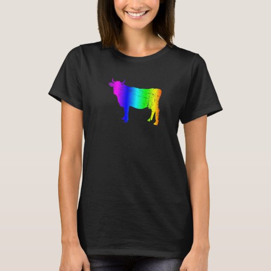 Retro Rainbow Bull Silhouette Graphic T-shirt (Voorkant)