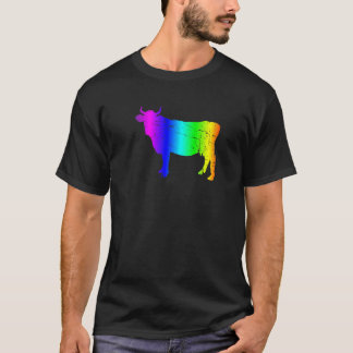 Retro Rainbow Bull Silhouette Graphic T-shirt