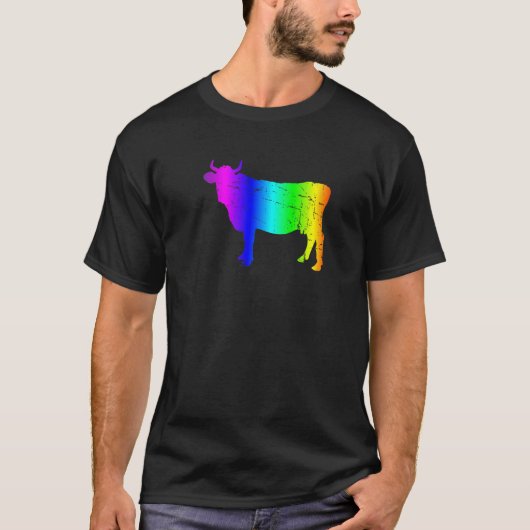 Retro Rainbow Bull Silhouette Graphic T-shirt (Voorkant)
