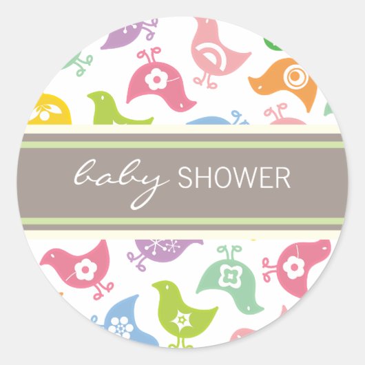 Retro Rainbow Chicks Baby shower Label/Sticker Ronde Sticker (Voorkant)