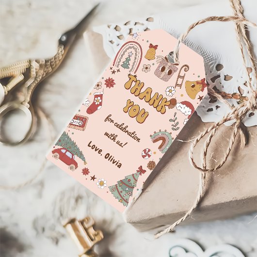 Retro Rainbow Christmas Groovy Verjaardagscadeau L Cadeaulabel