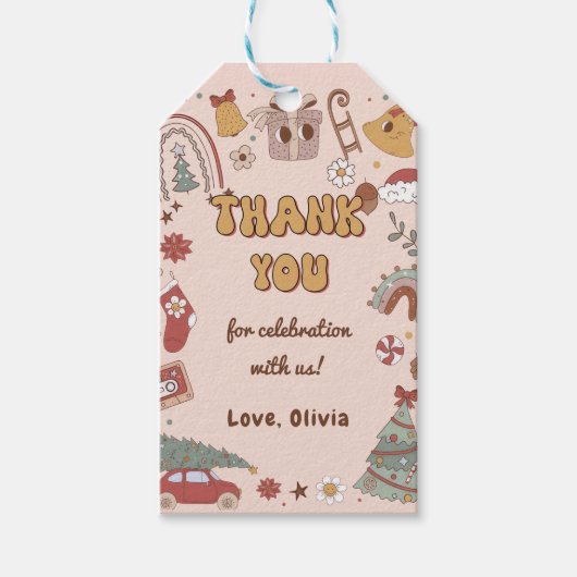 Retro Rainbow Christmas Groovy Verjaardagscadeau L Cadeaulabel (Voorkant)