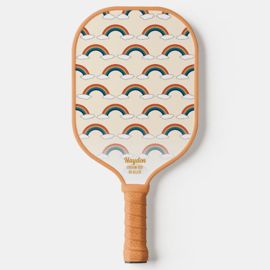 Retro Rainbow Cloud Pattern Custom Text Cool Pickleball Paddle (Voorkant)
