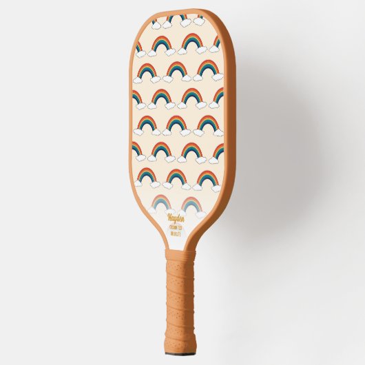 Retro Rainbow Cloud Pattern Custom Text Cool Pickleball Paddle (Links)