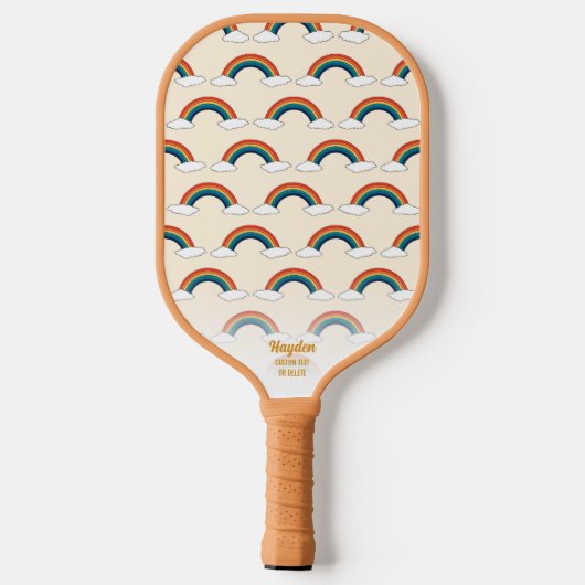 Retro Rainbow Cloud Pattern Custom Text Cool Pickleball Paddle (Achterkant)