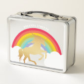 Retro Rainbow Clouds Faux Gold Unicorn Name Kinder (Achterkant)