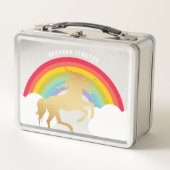 Retro Rainbow Clouds Faux Gold Unicorn Name Kinder (Voorkant)