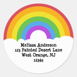 Retro Rainbow & Clouds Rond retour adreslabel Ronde Sticker