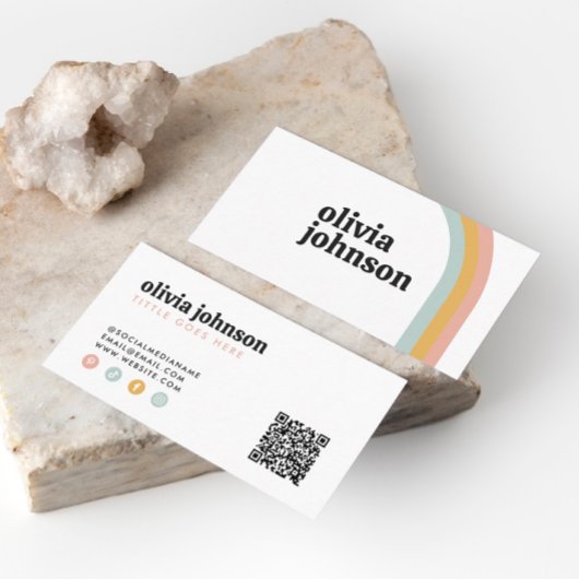 Retro Rainbow Colorful Waves Social Media Qr Code Visitekaartje