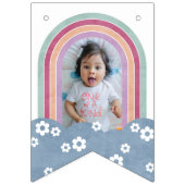 Retro Rainbow & Daisies Birthday Bunting Banner (Eerste vlag)