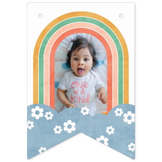 Retro Rainbow & Daisies Birthday Bunting Banner (Eerste vlag)