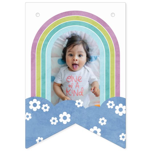 Retro Rainbow & Daisies Birthday Bunting Banner (Eerste vlag)