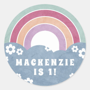 Retro Rainbow & Daisies Kind Birthday Sticker