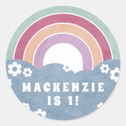 Retro Rainbow & Daisies Kind Birthday Sticker (Voorkant)