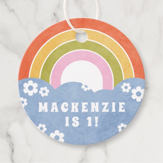 Retro Rainbow & Daisies Kind Party Favor Gift Labe Bedankjes Labels (Voorkant)