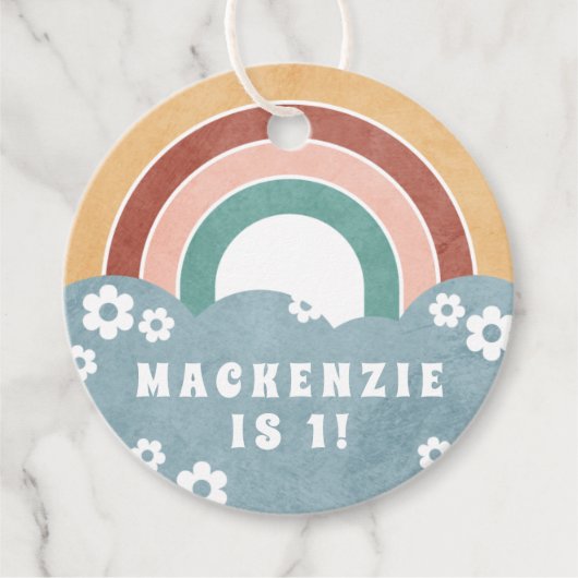 Retro Rainbow & Daisies Kind Party Favor Gift Labe Bedankjes Labels (Voorkant)