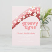 Retro Rainbow Daisy Groovy Drie derde verjaardag Kaart (Staand voorkant)