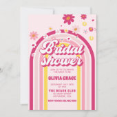 Retro Rainbow Daisy Groovy Roze Vrijgezellenfeest Kaart (Voorkant)