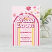 Retro Rainbow Daisy Groovy Roze Vrijgezellenfeest Kaart (Staand voorkant)