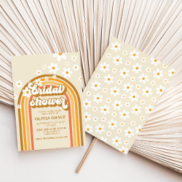 Retro Rainbow Daisy Groovy vrijgezellenfeest Kaart