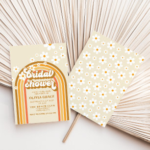 Retro Rainbow Daisy Groovy vrijgezellenfeest Kaart