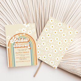 Retro Rainbow Daisy Groovy vrijgezellenfeest Kaart