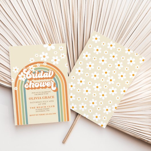 Retro Rainbow Daisy Groovy vrijgezellenfeest Kaart