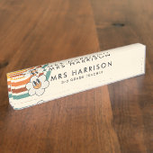 Retro Rainbow Daisy lerarenbureaunaam bord Naambordje (Zijkant)